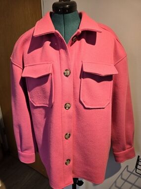 Avec Les Filles Bright Pink Oversized Button-Front Jacket Sz MEDIUM